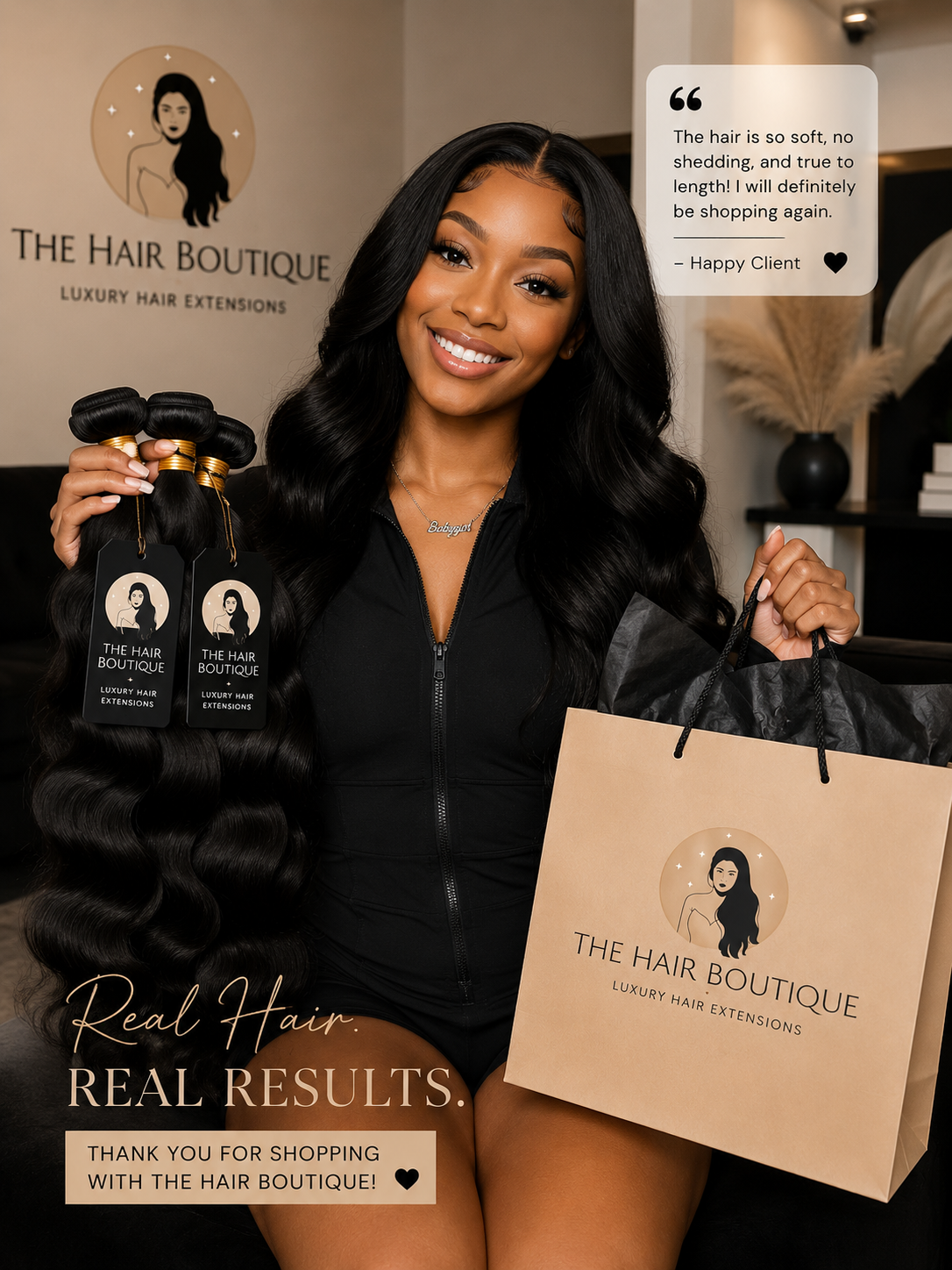 Happy client with The Hair Boutique bundles